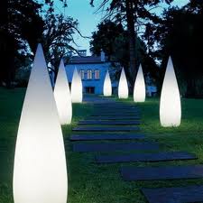 beautiful garden lighting leading to house